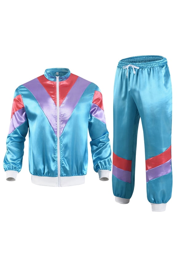 80s Tracksuit for Women Retro Windbreaker Outfit 90s Stand Collar Sportswear Set Jacket Coat and Pants Sky Blue M