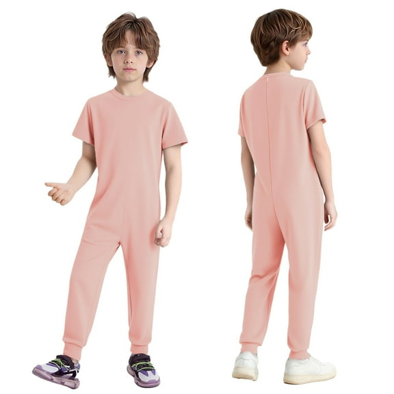 Aislor Adaptive Clothing for Special Needs Boys Short Sleeve Anti-Strip Jumpsuit Autism Sensory Long Leg Romper Pink 12