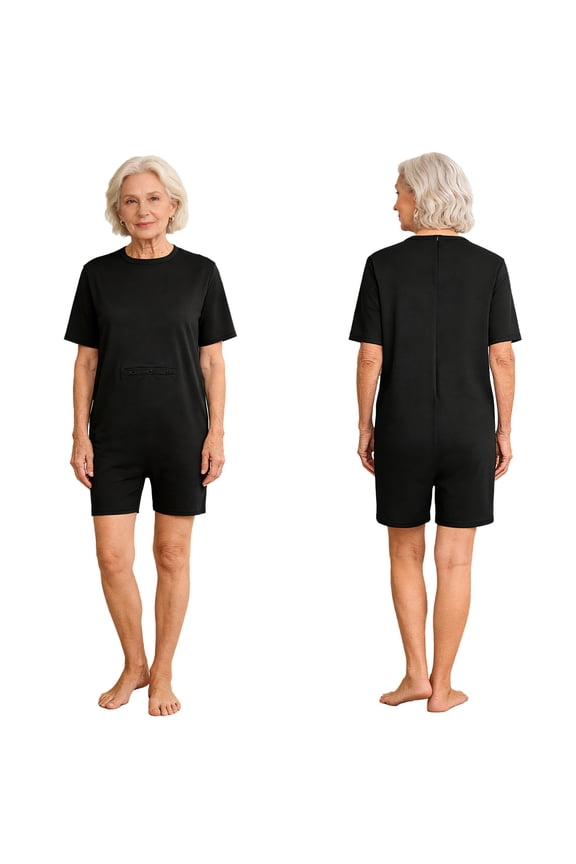 Adaptive Clothing for Women Men Anti-Strip Back-Zip Short Romper Elderly for Special Needs and Disabilities Black XS