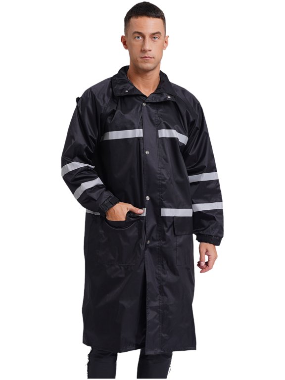 Adult Unisex Long Hooded Safety Rain Jacket Waterproof Emergency Raincoat Poncho Black M/165