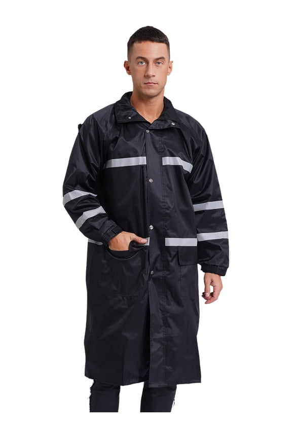 Adult Unisex Long Hooded Safety Rain Jacket Waterproof Emergency Raincoat Poncho Black M/165