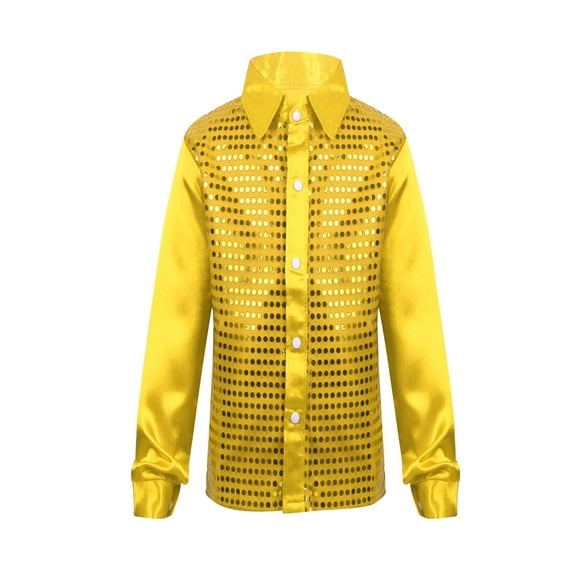 Aislor Aislor Kids Boys Long Sleeve Shiny Sequined Shirts Latin Jazz Dancewear Boys Stage Performance Costumes Fancy Shirt Tops