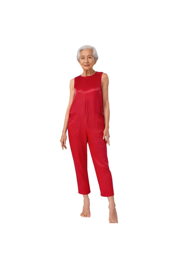 Alzheimer Jumpsuit For Women Sleeveless Jumpsuit With Back Zipper Design For Easy Dressing Red L