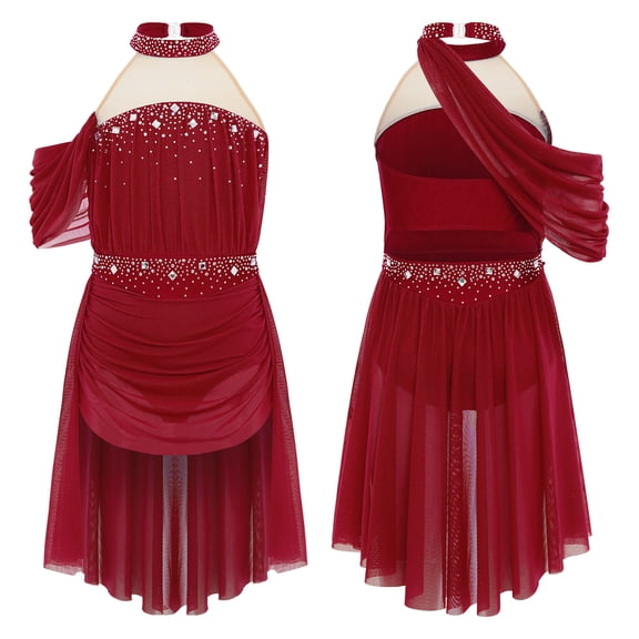 Aislor Ballet Skirted Leotard for Girls Halter Lyrical Dance Dress Figure Ice Skating Ballroom Dancewear Burgundy 16