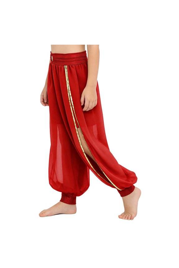 Belly Dance Pants Satin Tribal Baggy Pants Arabian Princess Cosplay for Halloween Carnival Red 16