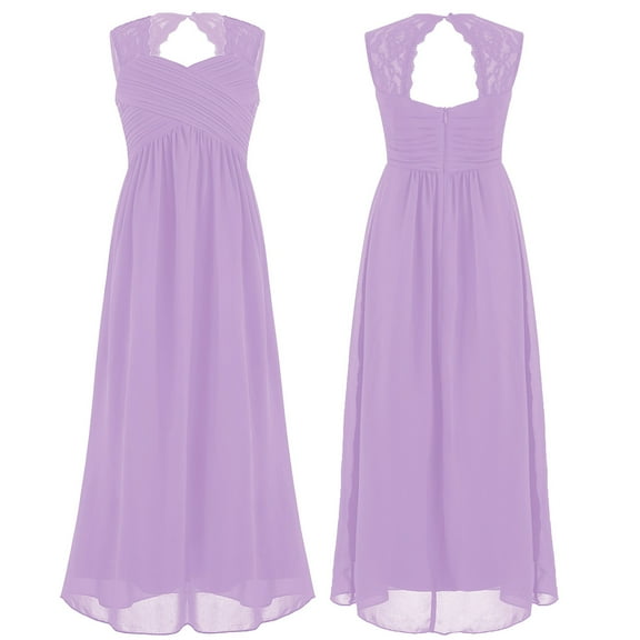 Aislor Big Girls Junior Chiffon Lace Wedding Bridesmaid Ball Gown Ruffle Hem Flower Girls Dress