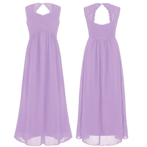 Aislor Big Girls Junior Chiffon Lace Wedding Bridesmaid Ball Gown Ruffle Hem Flower Girls Dress