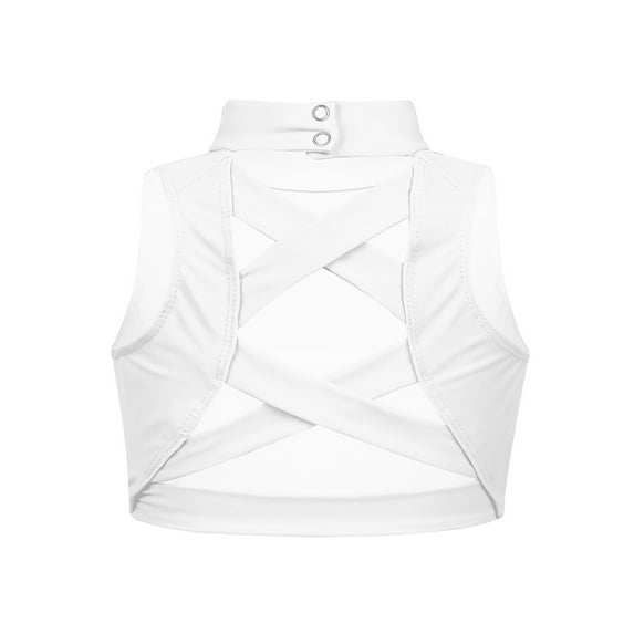 Aislor Big Girls Kids Mock Neck Criss-Cross Back Crop Tops Athletic Dance Sports Activewear