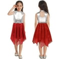 thumbnail image 1 of Aislor Big Girls Kids Sparkly Metallic Irregular Hem Lyrical Ballet Dance Dress Latin Modern Contemporary Dancewear A Red 12, 1 of 7
