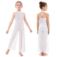 thumbnail image 1 of Aislor Big Girls Mesh Split Wide-Leg Bodysuit Sequins Bodice Figure Skating Jumpsuit Gymnastics Leotard White 12, 1 of 7
