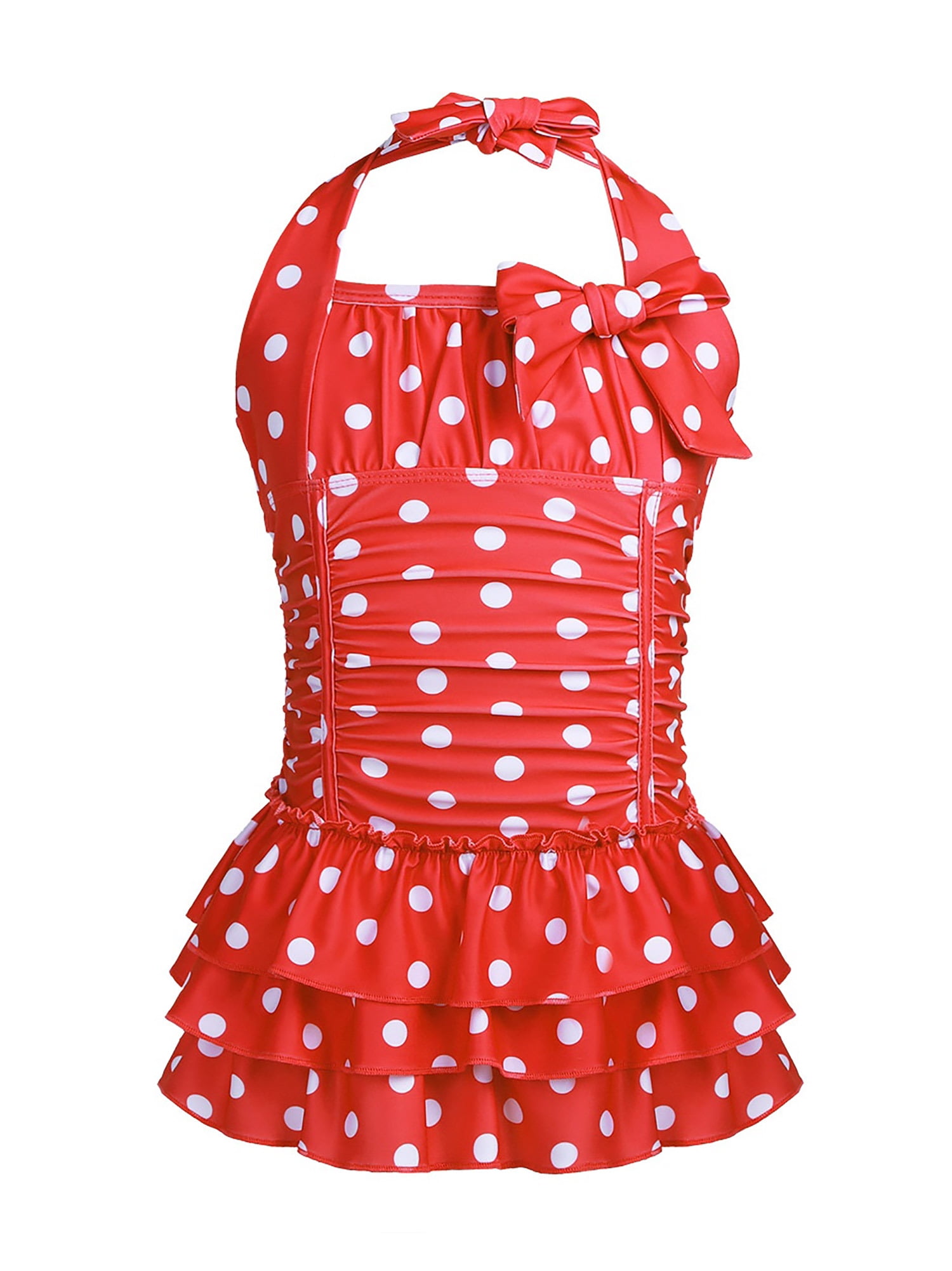 Aislor Big Girls OnePiece Halter Swimsuit Polka Dots Ruffle Swimwear