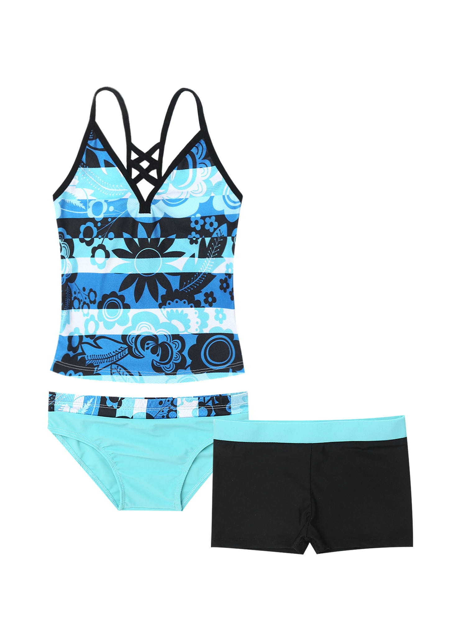 Aislor Big Girls Youth 3pcs Tankini Swimsuit Top with Bottom Shorts Sets Swimming Bathing Suits Walmart