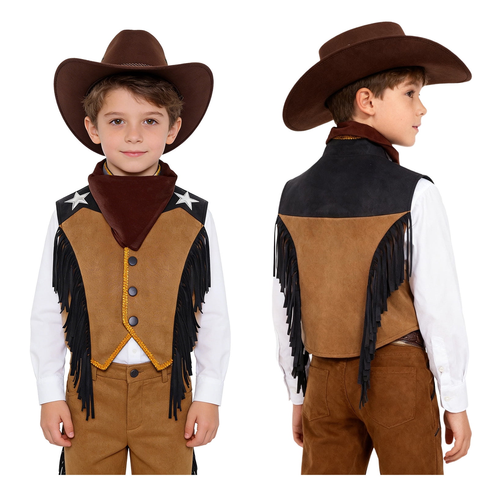 Aislor Boys 3 Pieces Western Cowgirl Outfit Waistcoat Fringed Vest ...