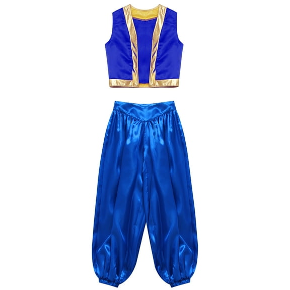 Aislor Boys Arabian Prince Costume Halloween Game Character Roleplay Outfits Open Front Vest with Pants Blue 14