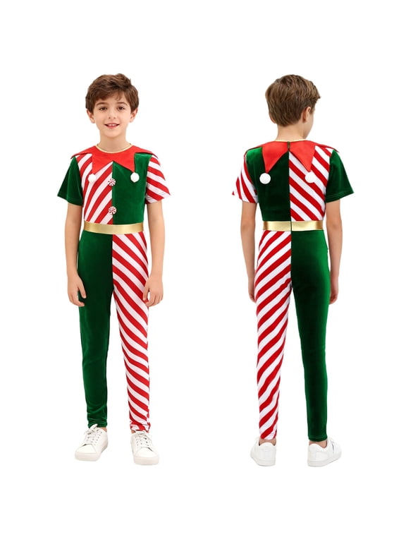 Boys Christmas Santa One Piece Jumpsuits Elf Overall Unitard Green 6