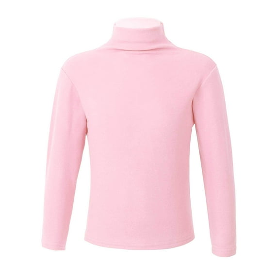 Aislor Boys Girls Turtleneck Tshirt Cotton Long Sleeve Shirt Solid Color Warm Tee Tops 1-8 Age Pink 5-6