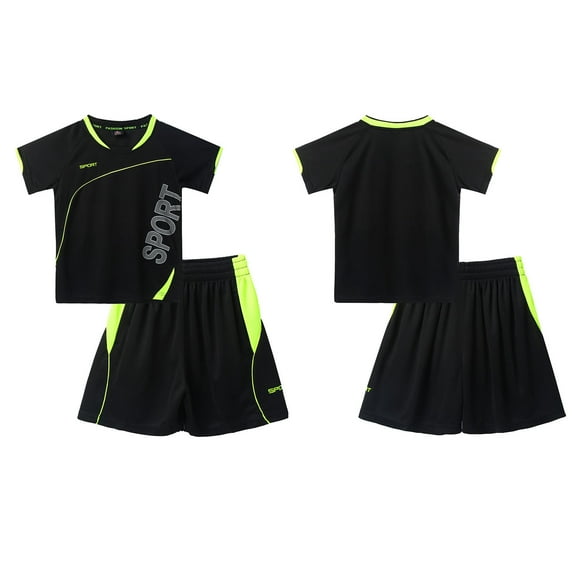 Aislor Boys Kids 2 Piece Active Performance Outfits Shorts Sleeve T-Shirts and Shorts Soccer Set Size 8-14 Black 14