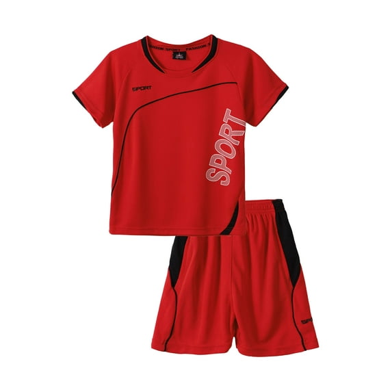 Aislor Boys Kids 2 Piece Active Performance Outfits Shorts Sleeve T-Shirts and Shorts Soccer Set Size 8-14 Red 14