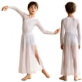 thumbnail image 1 of Aislor Boys Lyrical Outfit Long Sleeve V Neck Back Zipper Leotard with Mesh Split Pants Modern Dance Set for Recital White 8, 1 of 7
