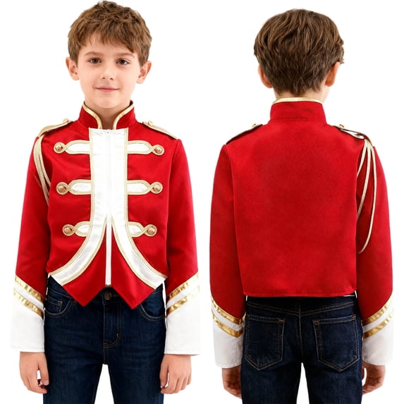 Aislor Boys Marching Band Jacket Drum Major Team Uniform Outwear Long Sleeve Coat Banquet Carnival Red 6