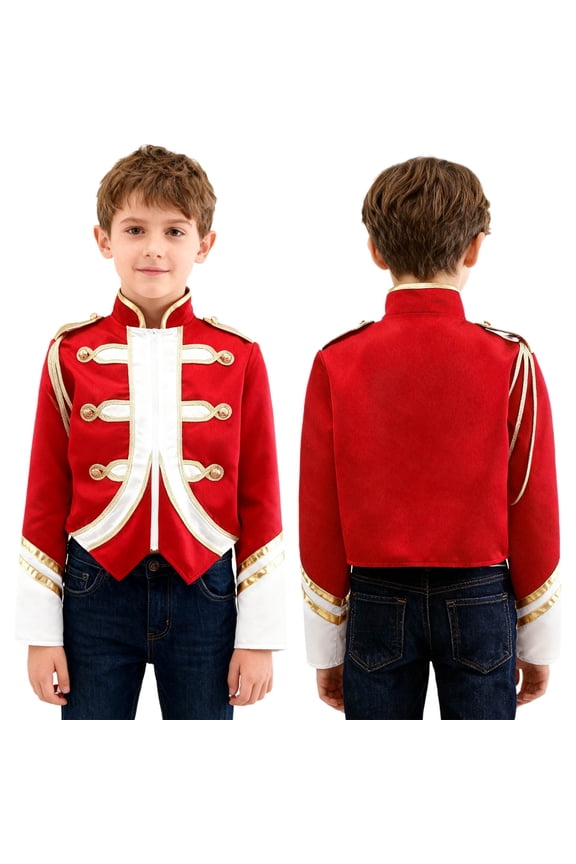 Boys Marching Band Jacket Drum Major Team Uniform Outwear Long Sleeve Coat Banquet Carnival Red 6