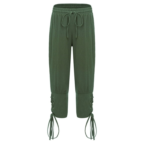 Aislor Boys Medieval Ankle Banded Pirate Pants Kids Renaissance Viking Pirate Cosplay Costume Halloween Fancy Pants Green 9-10