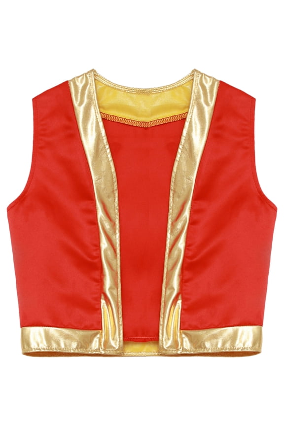 Boys Prince Vest Open Front Waistcoat Halloween Performance Party Red 10