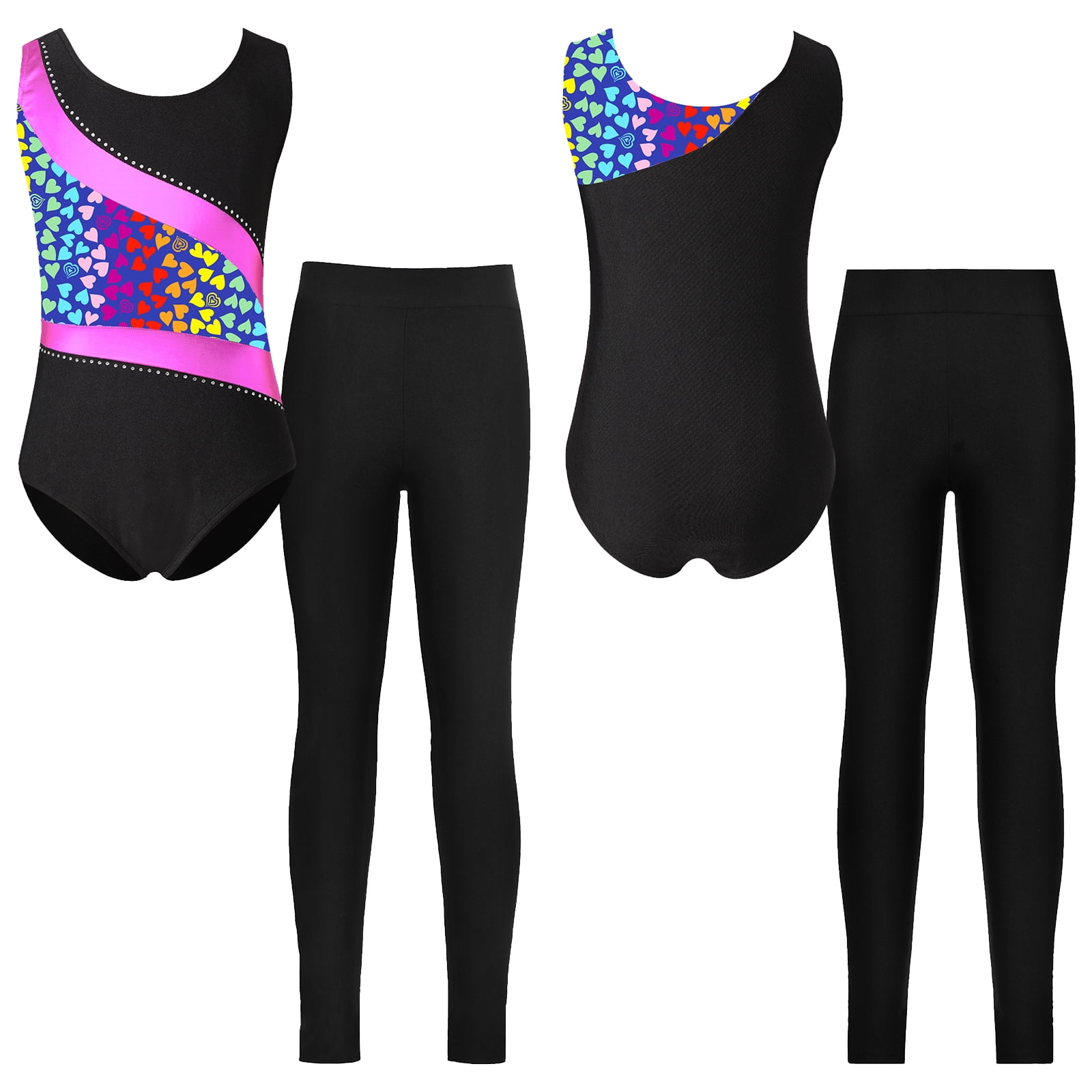 Aislor Child Girls Sparkly Patchwork Gymnastics Leotard With Leggings ...