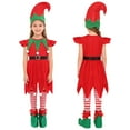 thumbnail image 1 of Aislor Christmas Elf Outfit for Girls 5Pcs Santa Helper Dress Suit with Hat Shoes Belt Striped Socks Red 120cm, 1 of 7