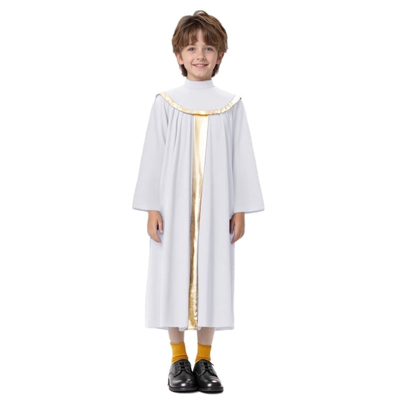 Aislor Church Choir Robe Boys Girls Graduation Gown Long Sleeve Robe Praise Dance Dress White 6