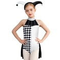 thumbnail image 1 of Aislor Circus Clown Leotard for Girls with Headwear Halter Backless Checkerboard Clown Jumpsuit Skirt White Black 16, 1 of 7
