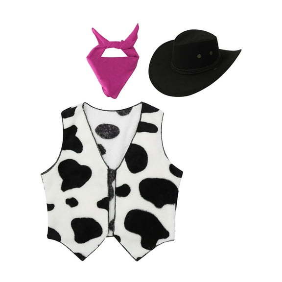 Aislor Cowboy Cowgirl Waistcoat Cow Flannel Vest Coat Halloween Carnival Fancy Dress Up Party Set Hot Pink 10