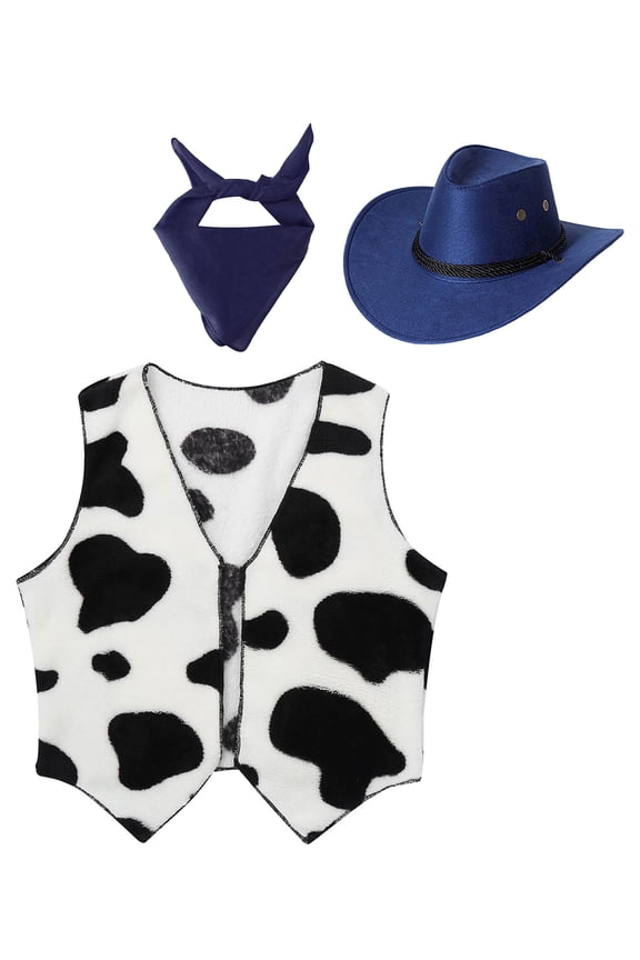 Cowboy Cowgirl Waistcoat Cow Flannel Vest Coat Halloween Carnival Fancy Dress Up Party Set Navy Blue 2