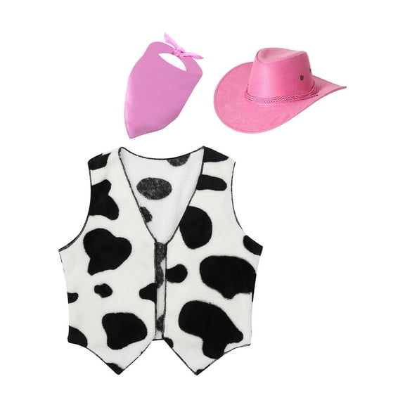 Aislor Cowboy Cowgirl Waistcoat Cow Flannel Vest Coat Halloween Carnival Fancy Dress Up Party Set Pink 2