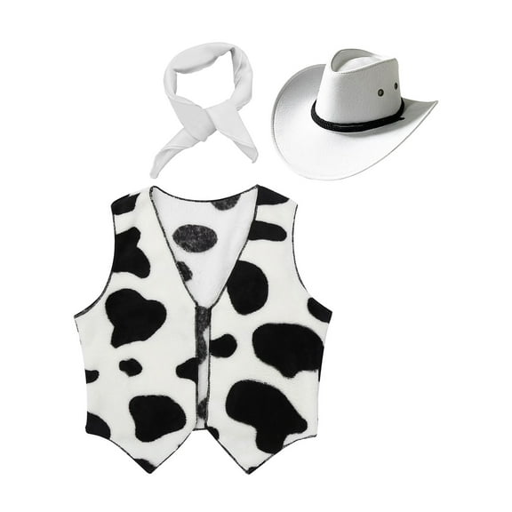 Aislor Cowboy Cowgirl Waistcoat Cow Flannel Vest Coat Halloween Carnival Fancy Dress Up Party Set White 2