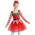 thumbnail image 1 of Aislor Girl Christmas Candy Cane Dance Dress Long Sleeve Ballet Gymnastics Tutu Dress Sequins Santa Red 16, 1 of 7