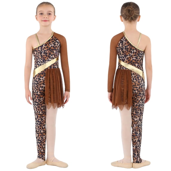 Aislor Girl Leopard Print Gymnastics Leotards Dance Biketards Stage Performance Bodysuit Brown 8