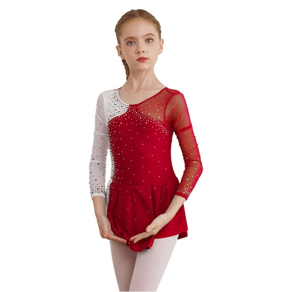 Aislor Girl's Ballet Dance Gymnastics Leotard Skating Costume Figure Skating Dress Size 6-16 Burgundy 8