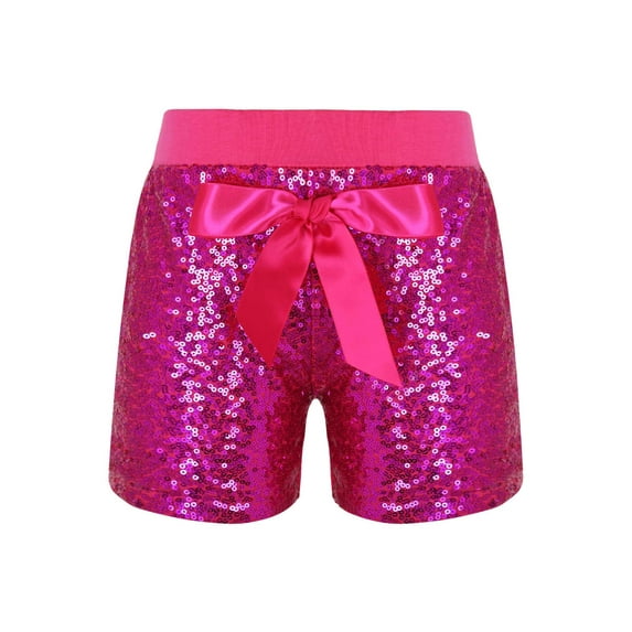 Aislor Girl's Boy's Athletic Dance Shorts Pull On Shiny Sequin Shorts Training Gymnastics Short Hot Pants with Bowknot