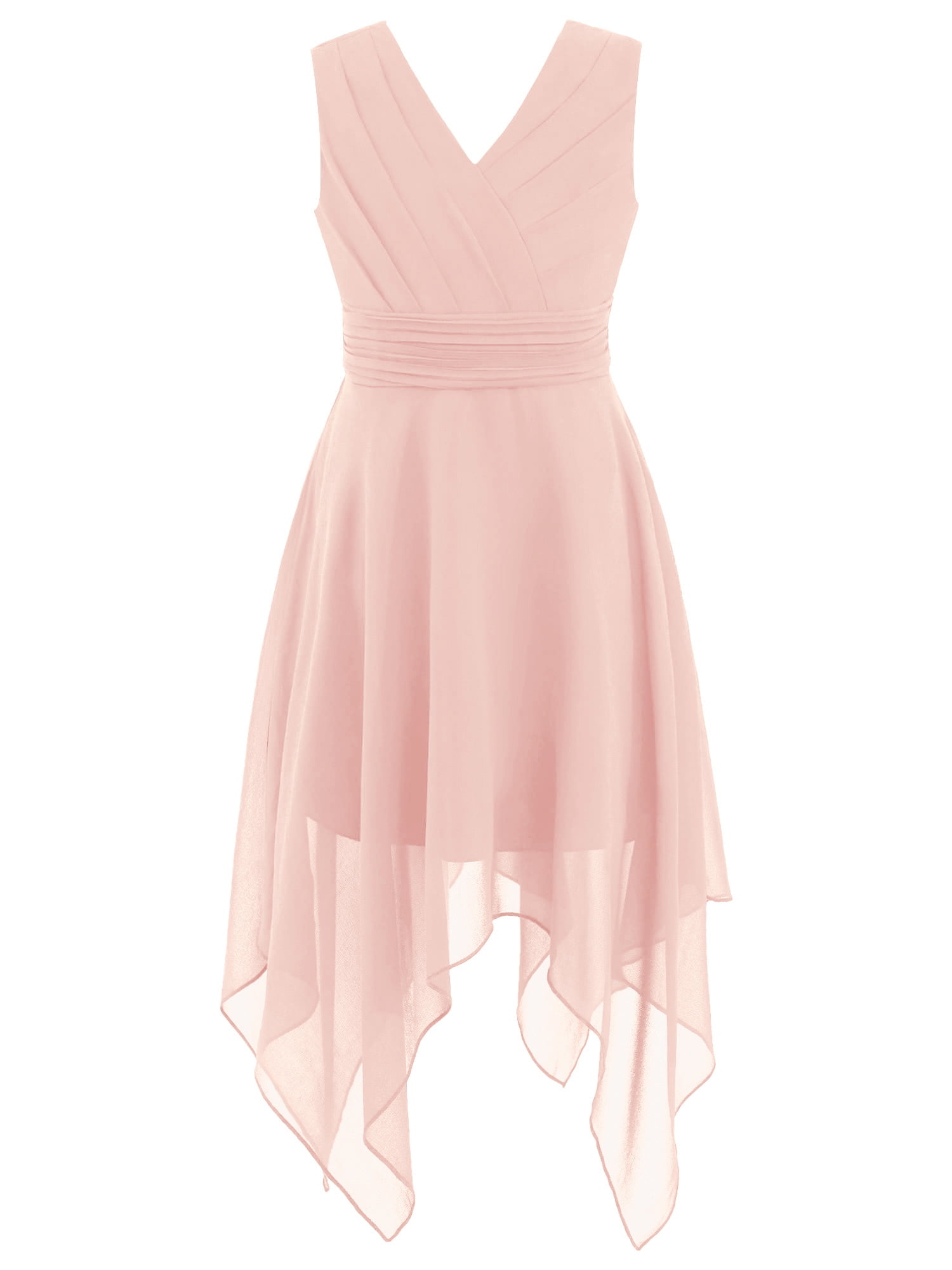 Flutter Sleeves V-neck Asymmetrical Junior Bridesmaid Dresses Periwinkle