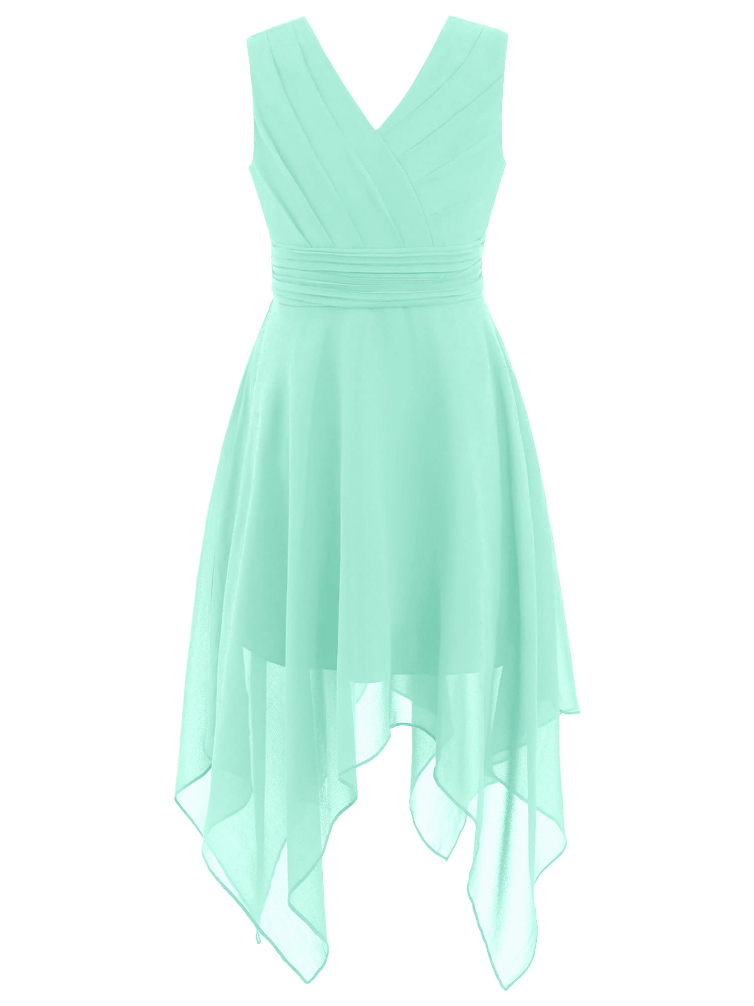 Aislor Girl's V Neck Sleeveless Asymmetrical Hem Pleated Chiffon Dress  Junior Bridesmaid Wedding Party Dress Prom - Walmart.com