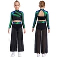 thumbnail image 1 of Aislor Girls 2 Piece Dance Outfits Sparkly Sequin Rhinestone Crop Top with Split Sides Flowy Pants Set Green 8, 1 of 6