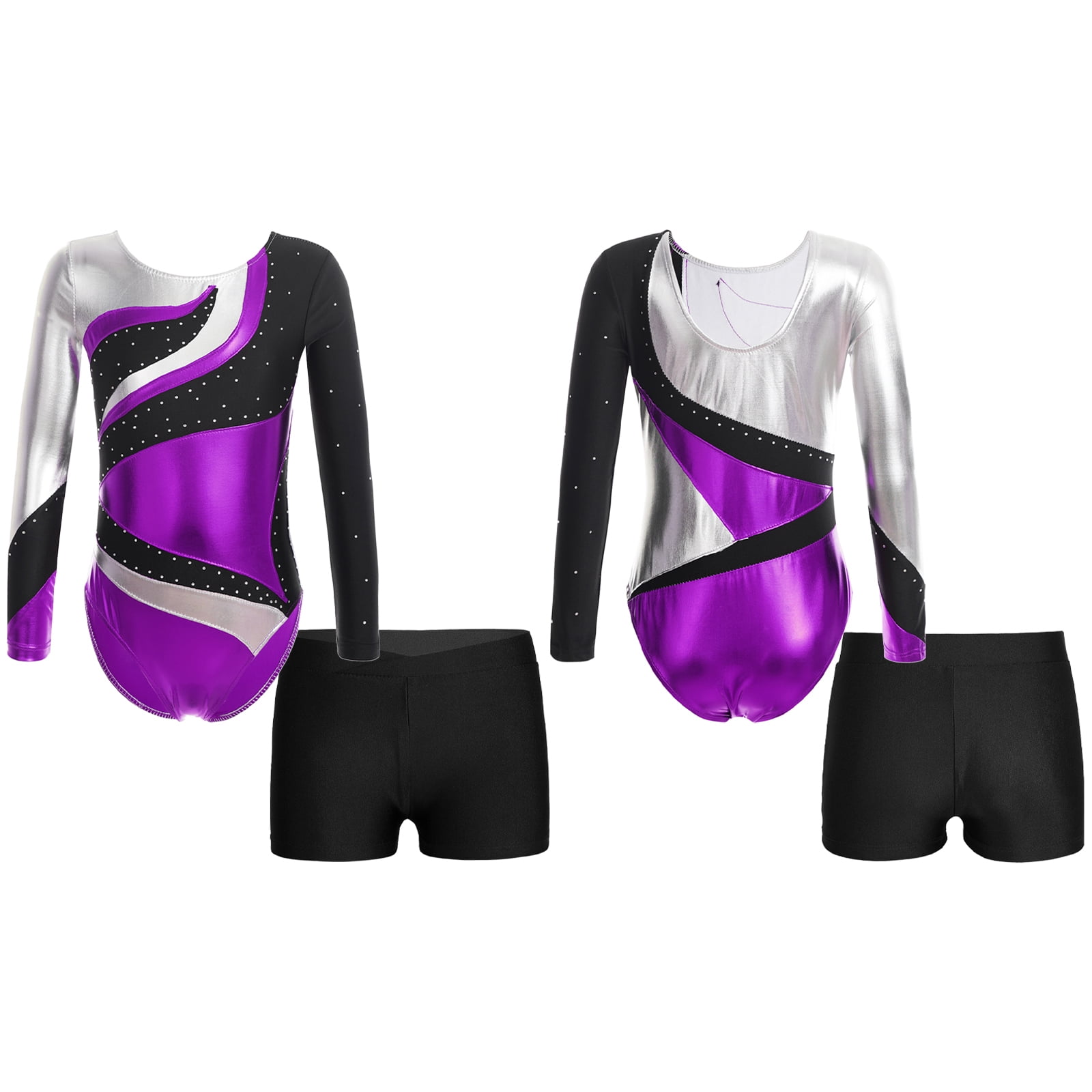 Aislor Girls 2 Pieces Long Sleeve Gymnastics Leotard Unitard Bodysuit ...