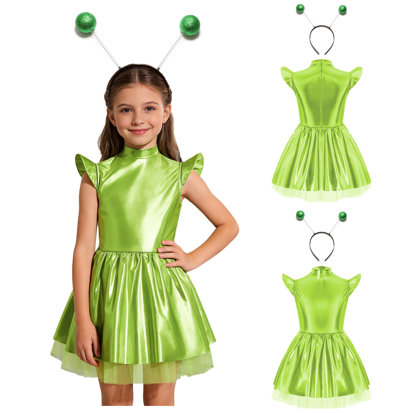 Alien Complex Ruffle Aislor Girls 2Pcs Alien Dress Up Iridescent Glossy Flying Sleeve ...