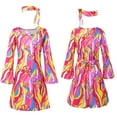 thumbnail image 1 of Aislor Girls 70s Disco Diva Costume Bell Sleeve Vintage Print Hippie Dance Dress with Headband and Belt 4-12 A Dark Colorful 7-9, 1 of 7
