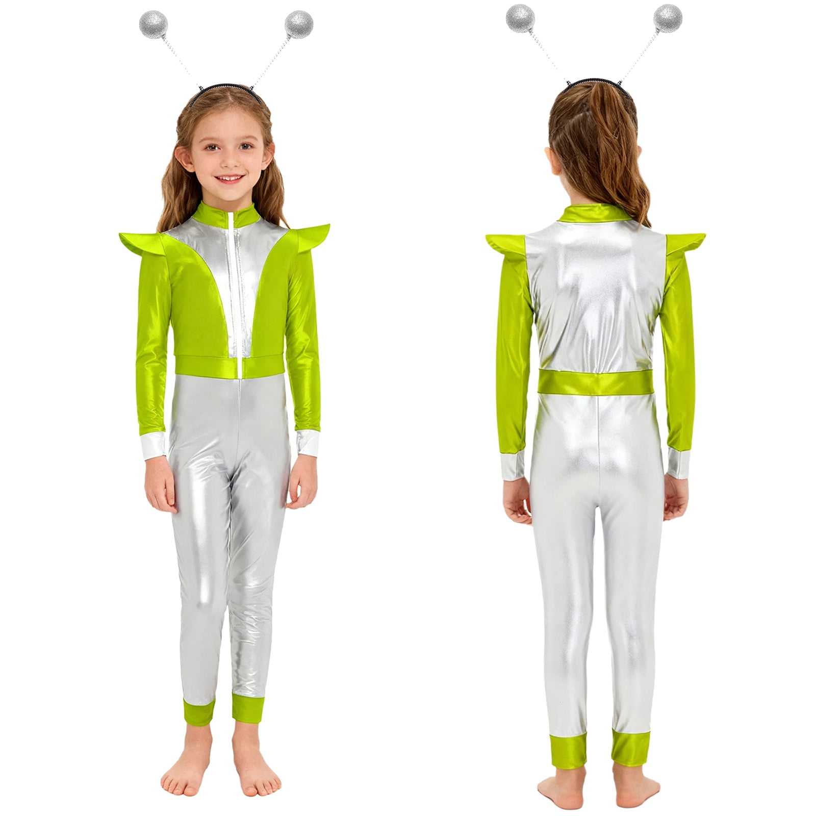 Aislor Girls Alien Cosplay Long Sleeve Metallic Bodysuit with Funny ...
