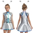 thumbnail image 1 of Aislor Girls Alien Outfit Sequins Metallic Dance Dress with Antennas Outer Space Fancy Halloween Silver 10, 1 of 6