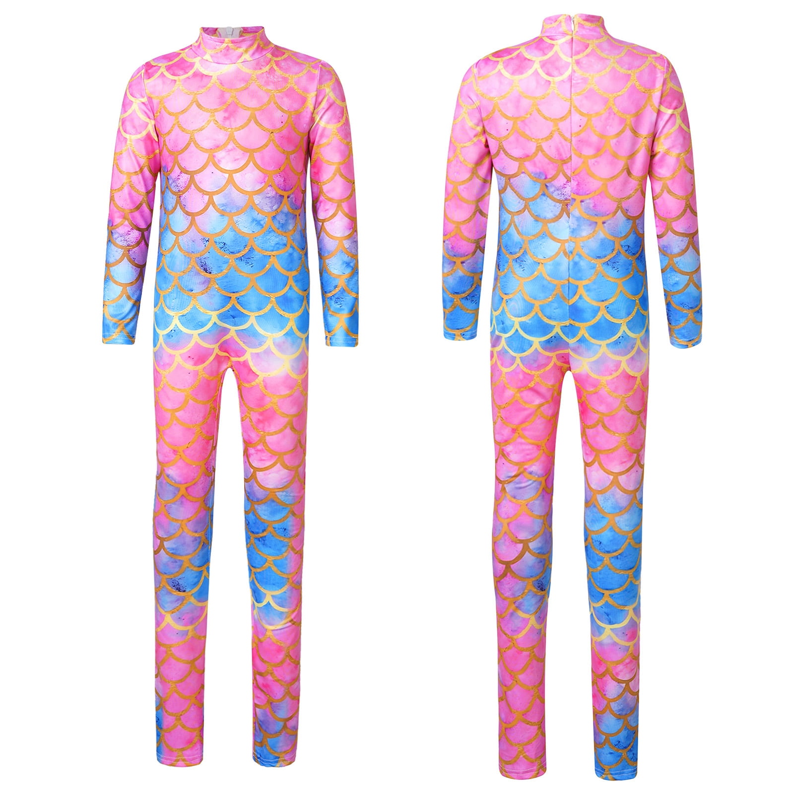 Aislor Girls Back Zipper Mermaid Bodysuit Full Body Gymnastics Unitard ...