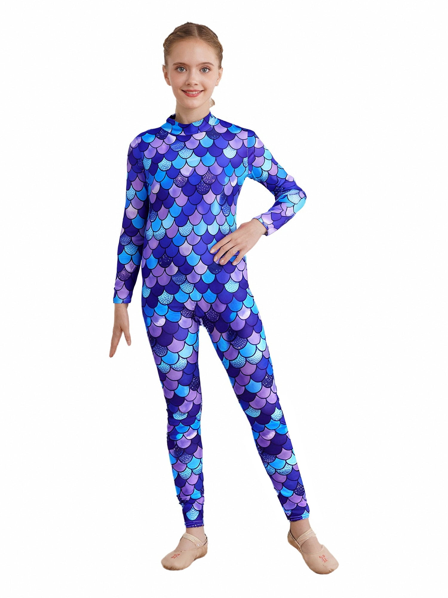 Aislor Girls Back Zipper Mermaid Bodysuit Full Body Gymnastics Unitard ...