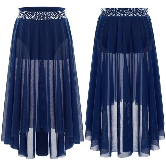 Aislor Girls Ballet Modern Jazz Dance Maxi Skirt Irregular Practice Lyrical Ballerina Navy Blue 16